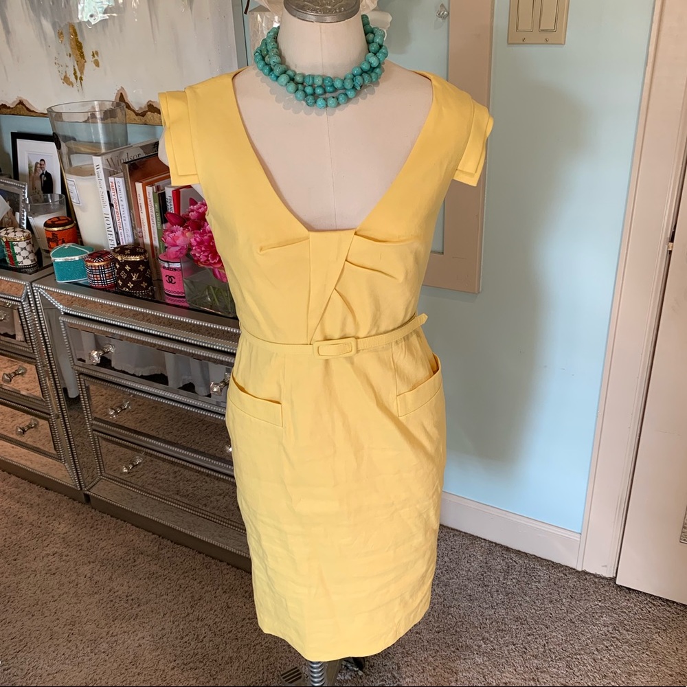 Adrianna Papell Yellow Linen Belted Dress Sz. 4